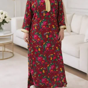پیراهن گلدار نوارطلایی ترکمنستان M6007